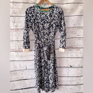 Floral Eliza J Size 8 Crop Wide Leg Navy And White Jumpsuit